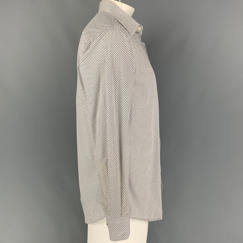 PAUL SMITH Size L White Black Hearts Cotton Long Sleeve Shirt