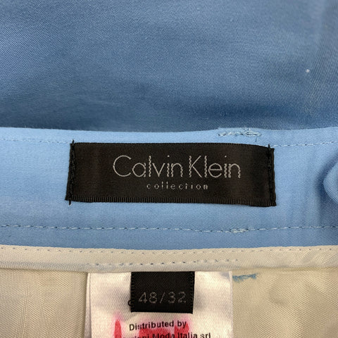 CALVIN KLEIN COLLECTION Size 32 Light Blue Shimmery Cotton / Nylon Dress Pants