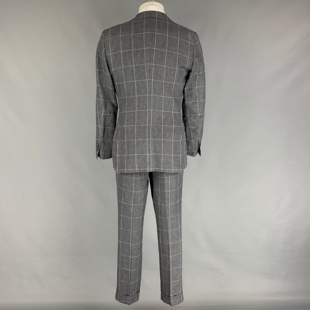 SUIT SUPPLY Size 38 Charcoal White Window Pane Linen Notch Lapel
