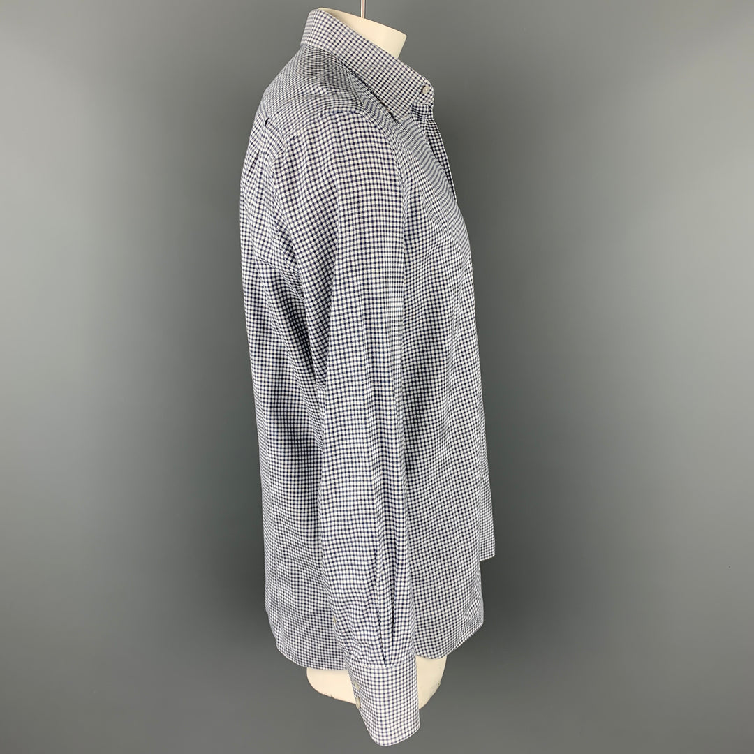 TOM FORD Size XL Navy & White Window Pane Cotton Button Up Long Sleeve Shirt