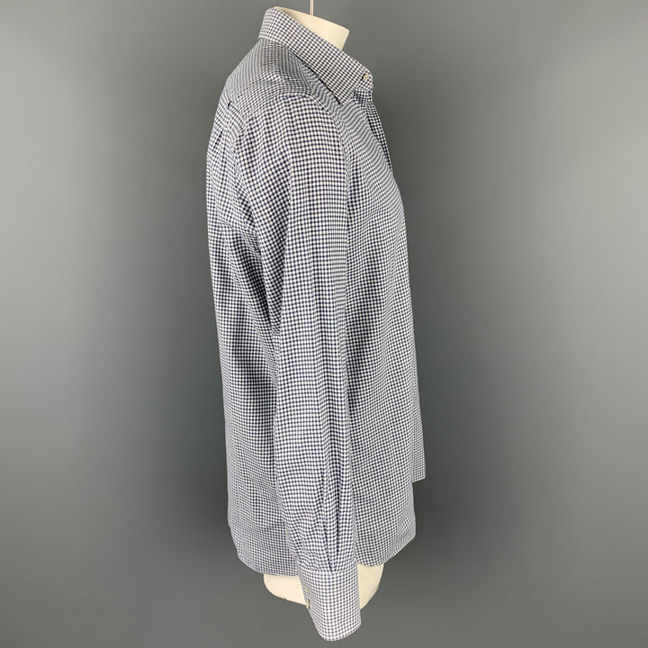 TOM FORD Size XL Navy & White Window Pane Cotton Button Up Long Sleeve Shirt