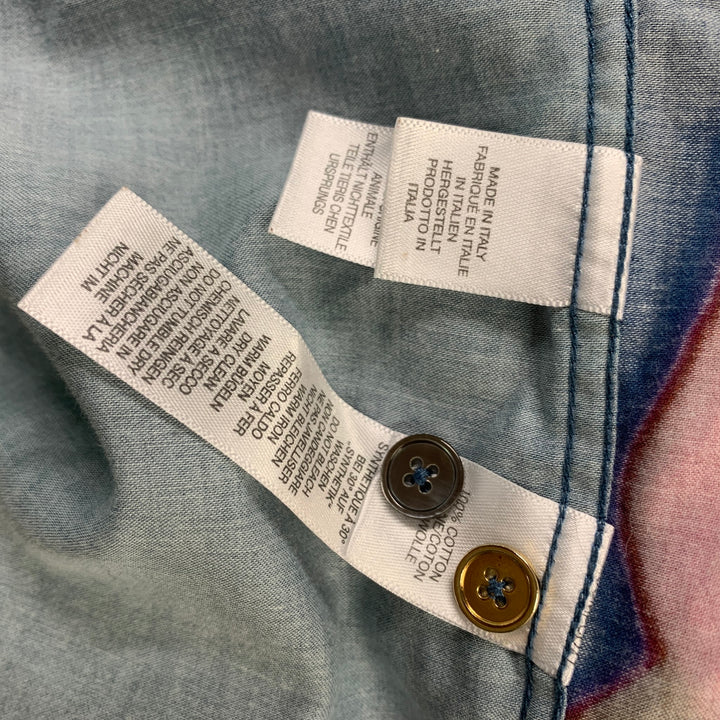 PAUL SMITH Size XXL Blue &  Fuchsia Abstract Cotton Button Down Long Sleeve Shirt