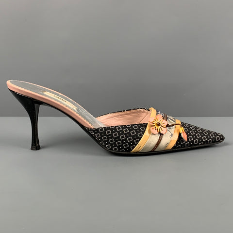 Zapatos de tacón con punta en punta y apliques de seda azul marino PRADA Talla 6.5