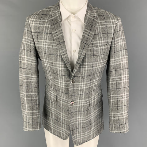 BLACK FLEECE Size 40 Light Grey Plaid Silk Blend Sport Coat