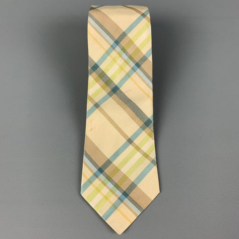 JIL SANDER Yellow Blue Plaid Silk Tie