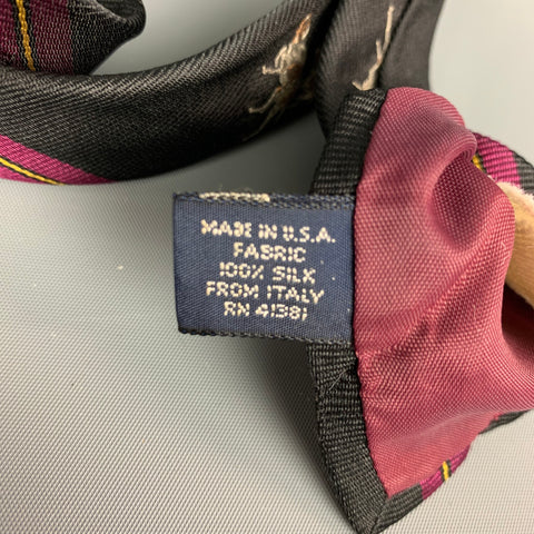 POLO RALPH LAUREN Black & Burgundy Stripped and Dog Print Silk Tie