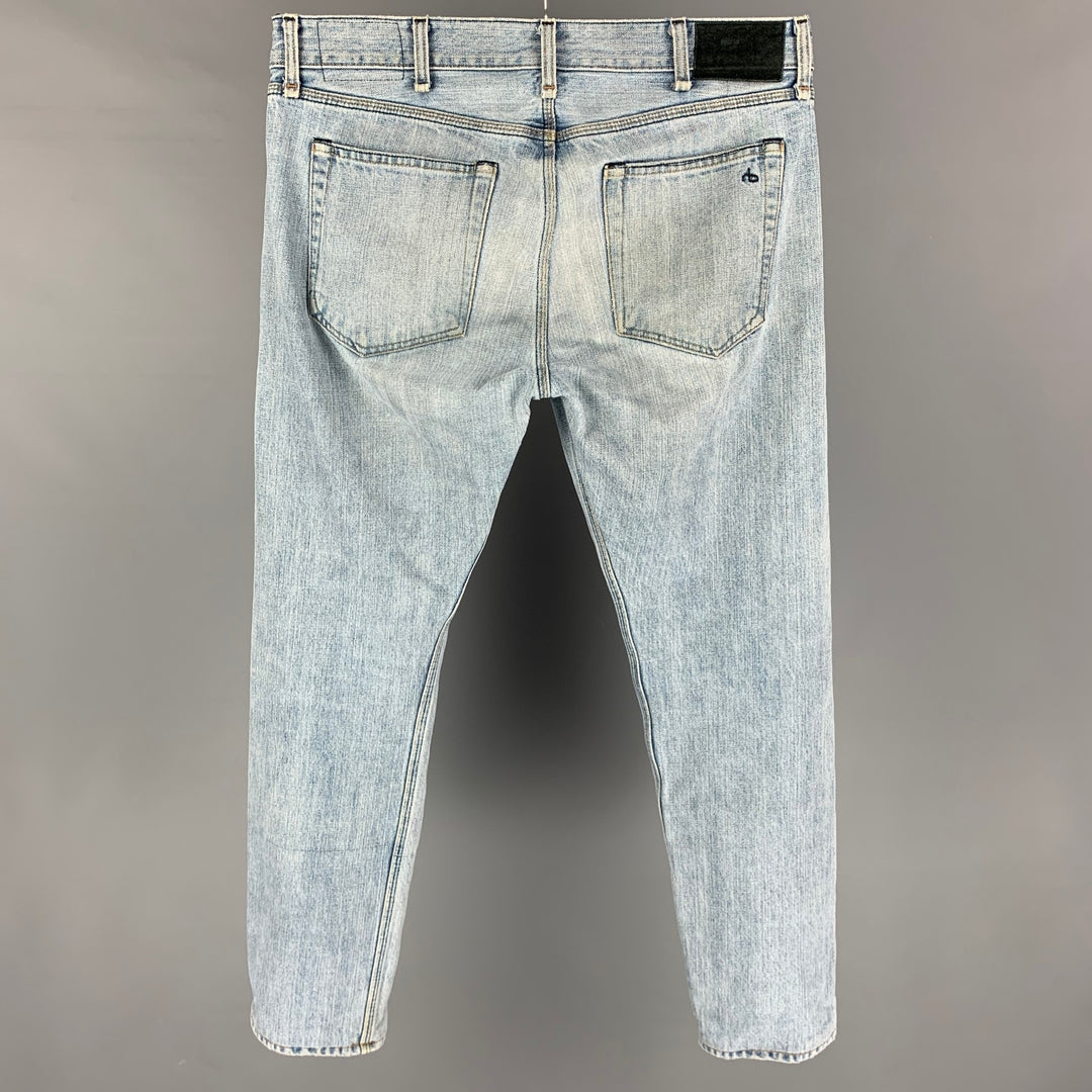 RAG & BONE Archive Size 33 Light Blue Washed Cotton Straight Slim Jeans