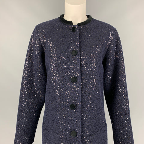 AGNÈS B. Size M Navy Sequined Collarless Coat
