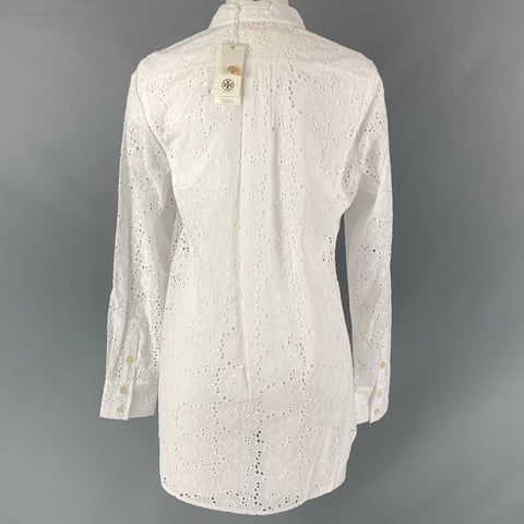 TORY BURCH Chemise à patte cachée en coton à œillets blancs Taille M