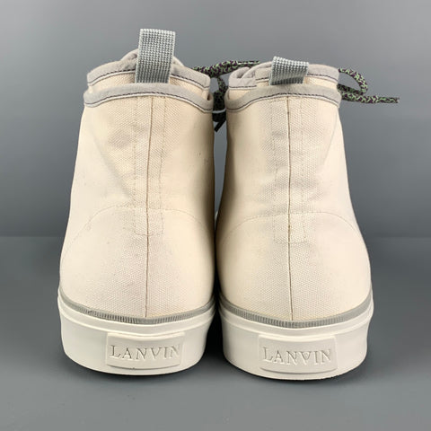 LANVIN Size 11 White Grey Cotton High Top Sneakers