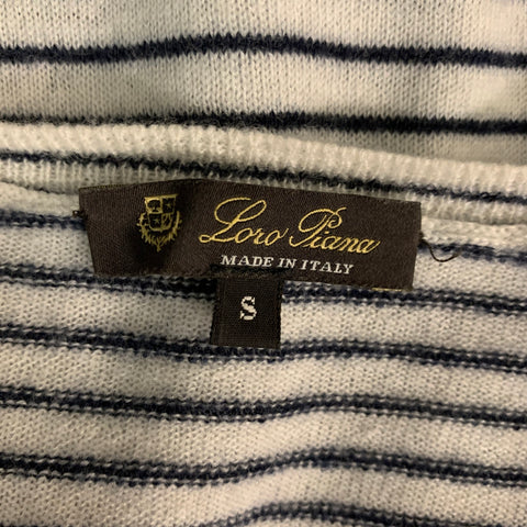 LORO PIANA Size S White Black Cashmere Stripe V-Neck Pullover
