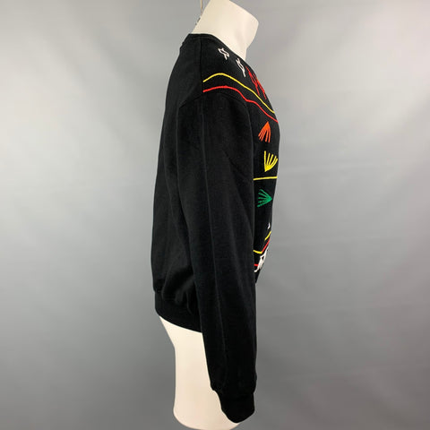 PRABAL GURUNG Size M Multi-Color Geometric Embroidered Cotton Crew-Neck Sweatshirt