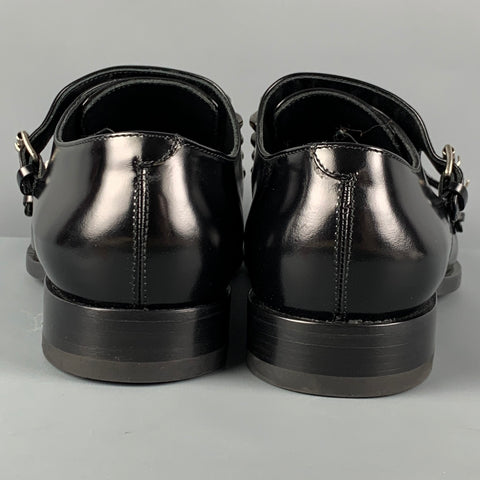DSQUARED2 Size 10 Black Studded Leather Double Monk Strap Black Loafers