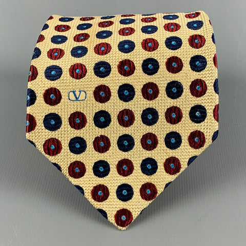 VALENTINO Yellow Red Blue Dots Silk Tie