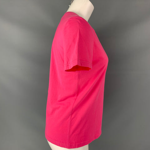 MANOUSH Size S Rose Pink Cotton Embroidered Rhinestones Short Sleeve T-Shirt