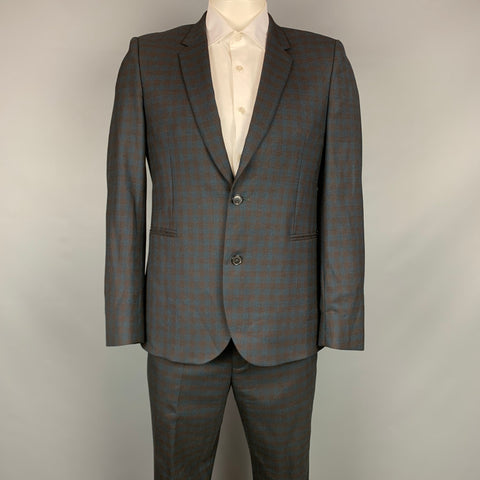 PAUL SMITH Size 42 Blue & Brown Checkered Wool Notch Lapel Suit