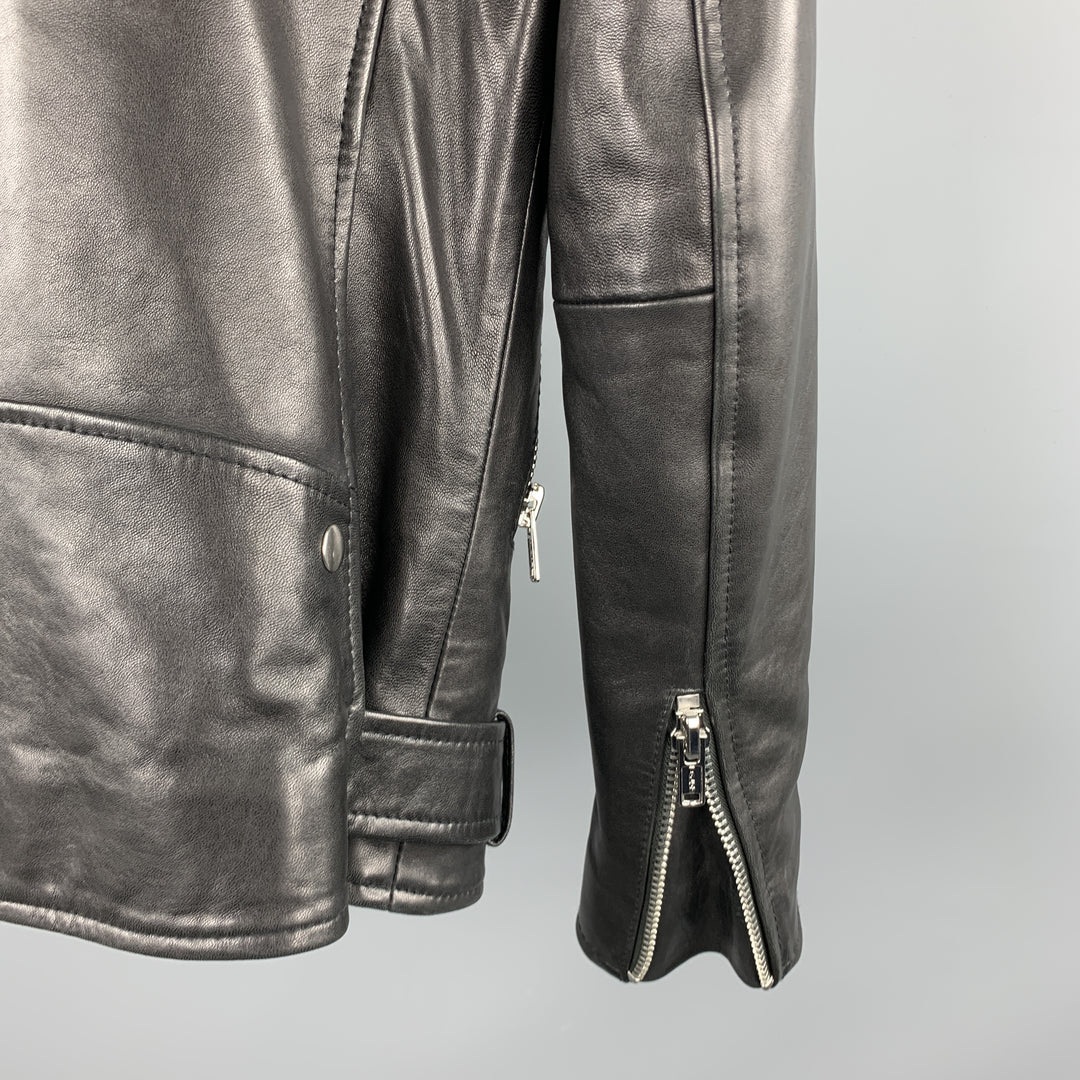 CHRISTIAN BENNER Size XS Black & Silver Solid Leather Biker Jacket