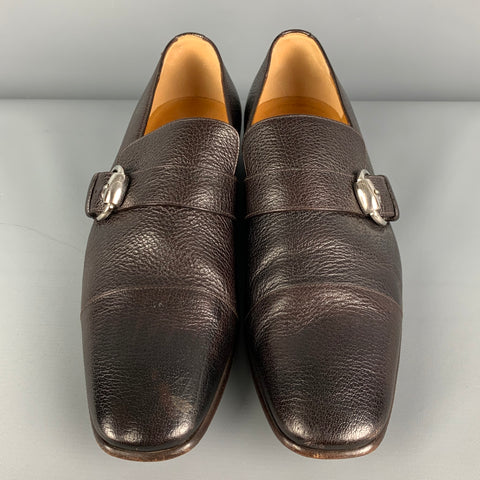 GUCCI Size 8 Brown Pebble Grain Leather Loafers