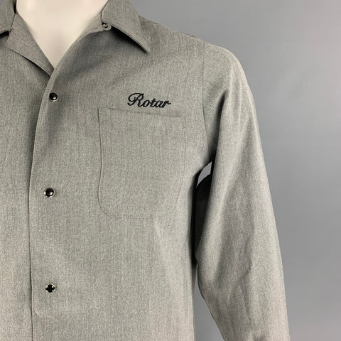 ROTAR Size L Gray Black Embroidery Snaps Long Sleeve Shirt