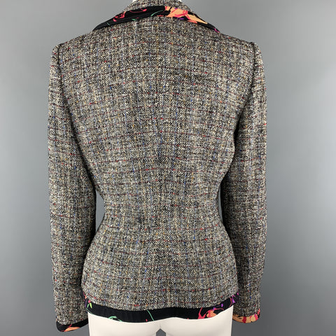 ARMANI COLLEZIONI Size 8 Grey Multi Color Tweed Floral Trim Blazer