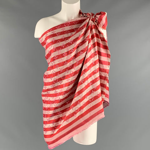 LOUIS VUITTON Red White Stripe Silk Blend Scarves & Shawls