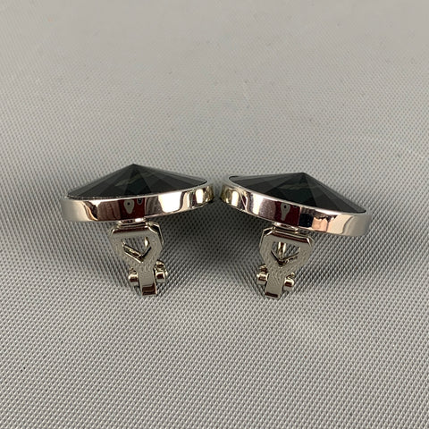 WE 11 DONE Silver Black Round Crystal Clip-On Stud Earrings