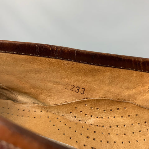 Vintage SANDRO MOSCOLONI Size 11 Brown Textured Crocodile Penny Loafers