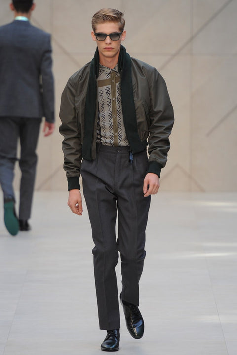 BURBERRY PRORSUM Spring 2013 Size XL Olive Print Cotton Button Up Long Sleeve Shirt