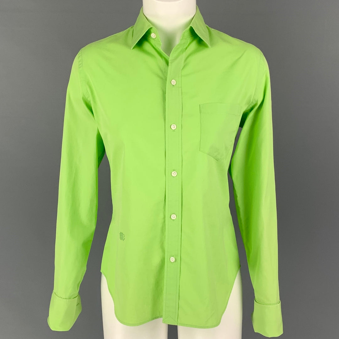 RALPH LAUREN Collection Size 8 Chartreuse Cotton French Cuff Shirt Sui Generis Designer Consignment RALPH LAUREN Collection Size 8 Chartreuse Cotton French Cuff Shirt Sui Generis Designer Consignment