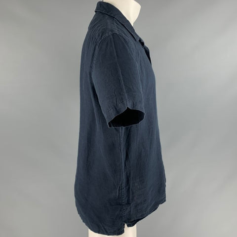 PAUL SMITH Size M Navy Linen Short Sleeve Shirt