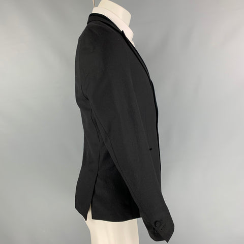 THE KOOPLES Size 38 Black Woven Wool Tuxedo Sport Coat