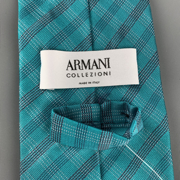 ARMANI COLLEZIONI Aqua Blue Plaid Silk Tie
