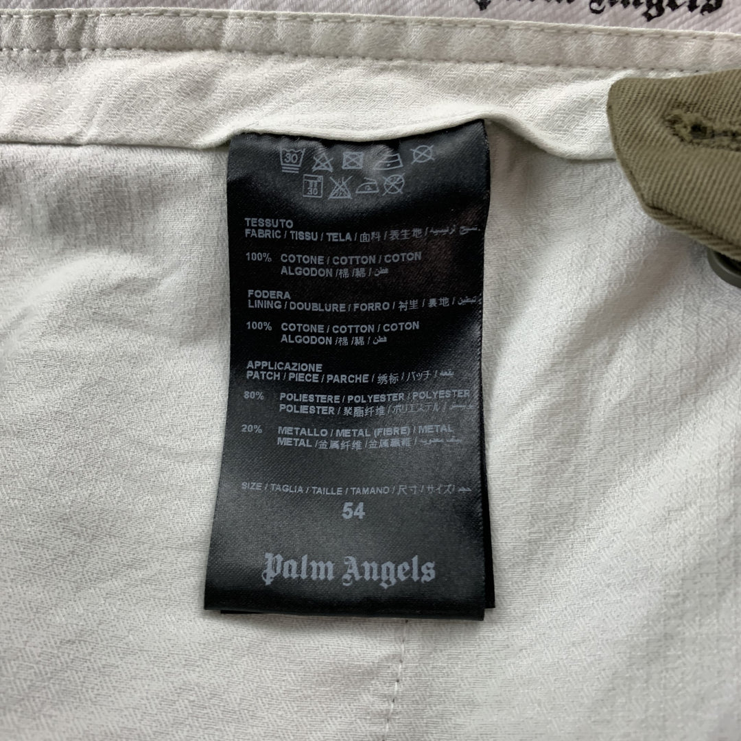 PALM ANGELS Talla 38 Pantalones de vestir plisados ​​con botones a rayas y cinta dorada de algodón verde oliva