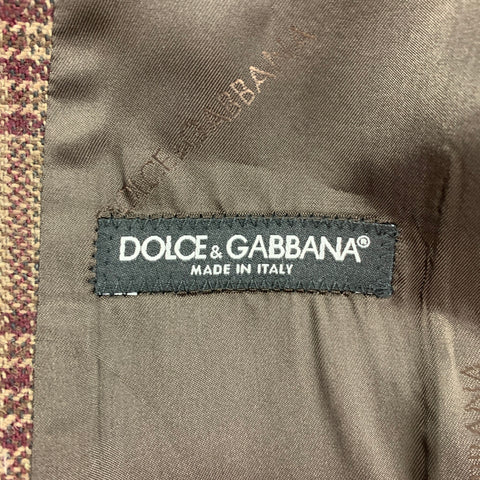 DOLCE & GABBANA Size 42 Brown Burgundy Plaid Wool Blend Vest