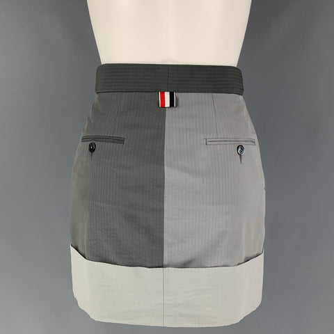 THOM BROWNE Size 00 Grey Light Grey Cotton Color Block Mini Skirt