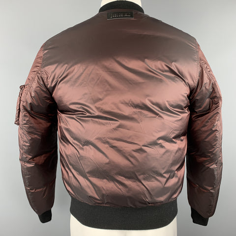 JUST CAVALLI Size 38 Burgundy Shiny Polyamide Zip Up Bomber Jacket