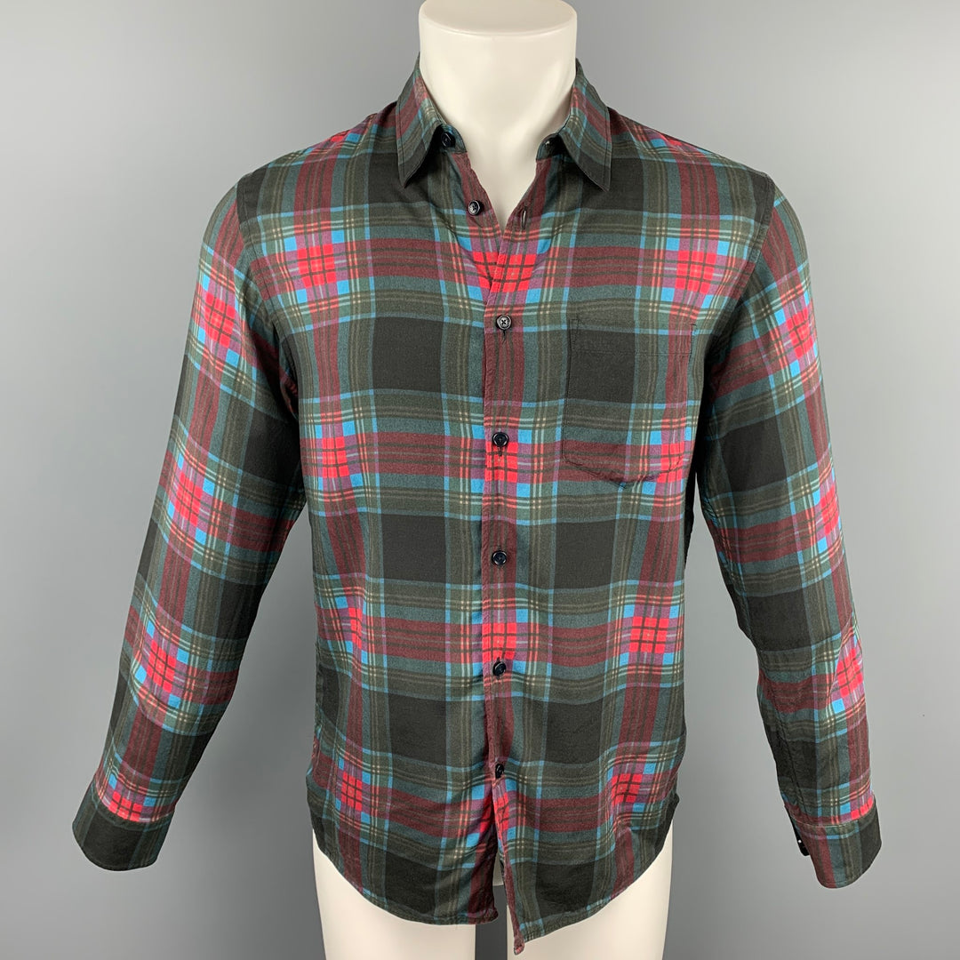 MARC JACOBS Size M Black & Red Plaid Viscose Button Up Long Sleeve Shirt