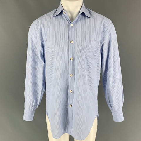 KITON Size M Blue Navy Stripe Cotton Long Sleeve Shirt