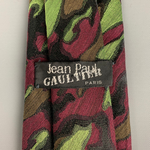 JEAN PAUL GAULTIER Green Purple Camoflage Silk  Wool Tie