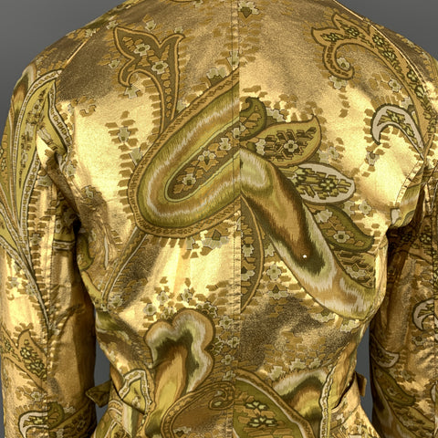 MUGLER Size 4 Metallic Gold & Green Paisley Cropped Jacket