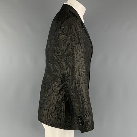EMPORIO ARMANI Size 38 Olive Jacquard Polyester Blend Sport Coat