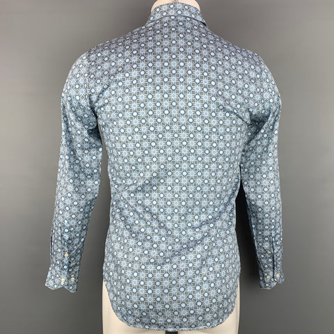 ETRO Size S Blue & Black Print Cotton Button Down Long Sleeve Shirt