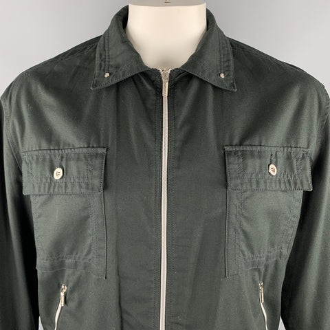 Vintage VERSACE JEANS COUTURE Talla M Algodón negro Cremallera completa Botones plateados Chaqueta bomber