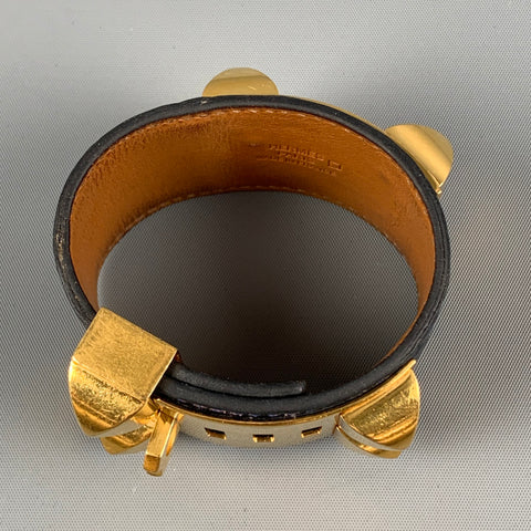 HERMES Blue Gold Pleated Alligator Collier de Chien Bracelet