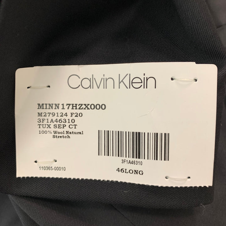 CALVIN KLEIN Size 46 Long Black Solid Wool Tuxedo Sport Coat