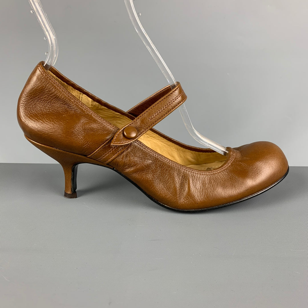 LANVIN Size 9 Brown Leather Mary Jane Pumps