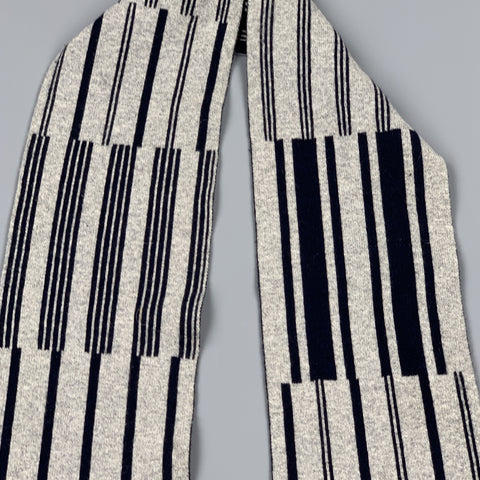 DRAKES LONDON Navy & Grey Striped Wool Scarf