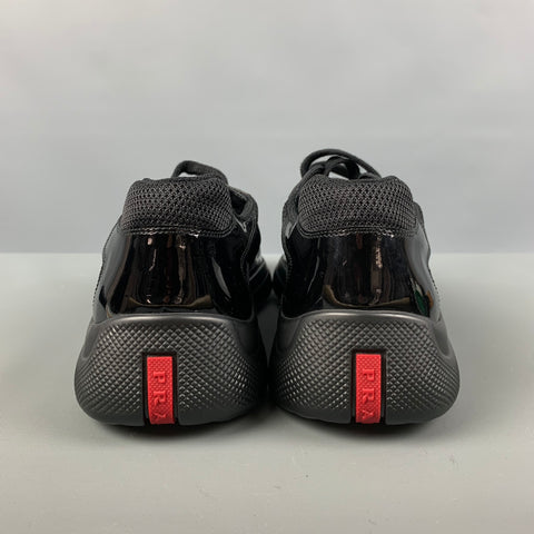 PRADA Size 8 Black Mixed Materials Mesh Low Top Sneakers