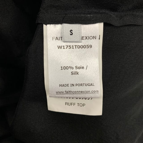FAITH CONNEXION Size S Black Silk Ruffled Short Sleeve Blouse