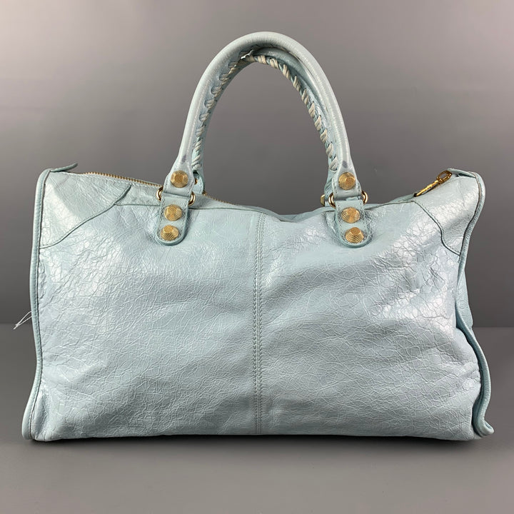 BALENCIAGA Light Blue Gold Tone Hardware Leather Bag